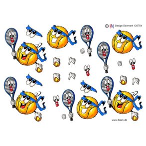 3D klippeark - Tennisbold og ketsjer m/sjove ansigter