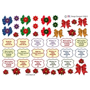 3D klippeark - Jul, sm� julesl�jfer, julestjerner og tekster