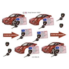 3D klippeark - TILLYKKE med k�rekortet, smart r�d bil