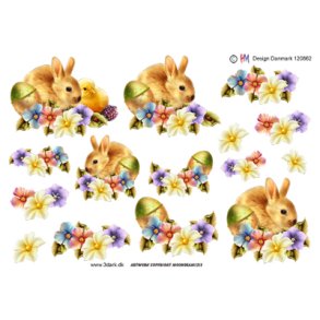 3D klippeark - P�skehare, kylling, p�ske�g og for�rsblomster