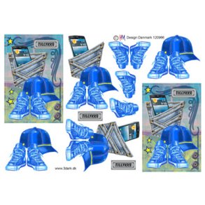 3D klippeark - Tj & Sko, Bl sneakers, kasket, jeanslomme m/mobil