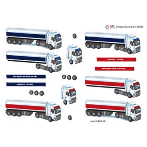 3D klippeark - Lastbiler, hvid m/r�d stribe & hvid m/ bl� stribe