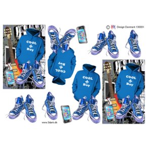 3D klippeark - Tj&Sko; bl httetrje, sneakers, elguitar & mobiltelefon