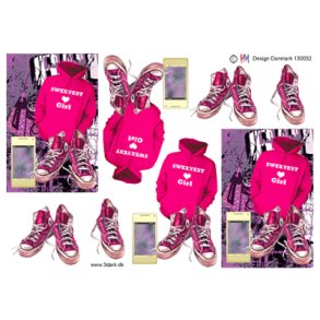 3D klippeark - Tj&Sko; pink httetrje, sneakers, taske & mobiltelefon