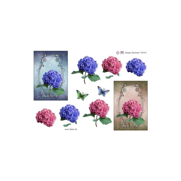 3D klippeark - Blomster, smukke hortensia m/baggrund