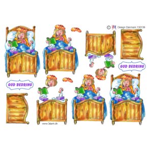 3D klippeark - Syg dame i sengen 