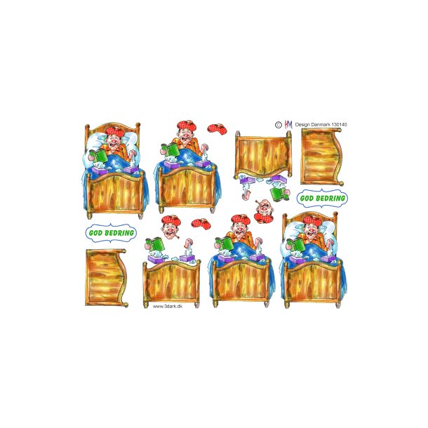 3D klippeark - Syg mand i sengen "God Bedring"