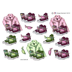 3D klippeark - Tj & Sko, Teenager tj i pink og i grn, cowboyjakke, sneakers, mobil