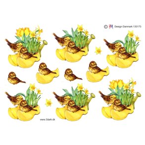 3D klippeark - Pskeliljer plantet i trsko & sm sde fugle