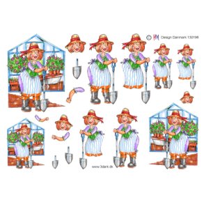 3D klippeark - Kvinde i haven ved drivhus