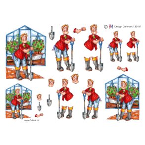 3D klippeark - Mand i haven ved drivhus