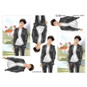 3D klippeark - Konfirmation. Dreng i sort jakkes�t foran kirke