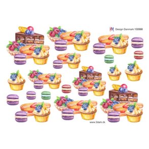 3D klippeark - Kager; lagkage, muffins, macarons