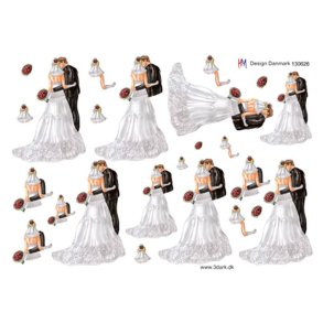 3D klippeark - Bryllup, brudepar set bagfra i et mt jeblik