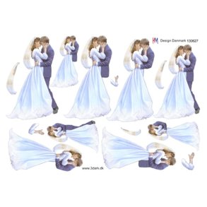 3D klippeark - Bryllup, brudepar i m omfavnelse