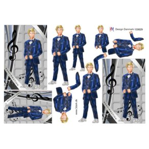 3D klippeark - Konfirmation. Blond dreng i bl� jakkes�t & sneakers