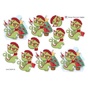 3D ark - Jul, Den s�deste lille drage st�r klar ved juletr�et