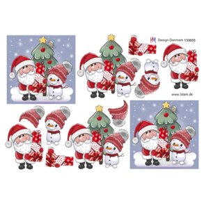 3D klippeark - Julemand & snemand st�r klar ved juletr�et
