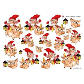 3D klippeark - Jul, Nissemand rider p� en julegris (polkanisser)