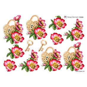 3D klippeark - Blomster; hjertels, ngle & pink blomst