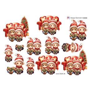 3D klippeark - Jul, 2 s�de b�rn l�ser b�ger i julestuen