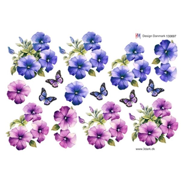 3D klippeark - Blomster, petunia i 2 farver lilla