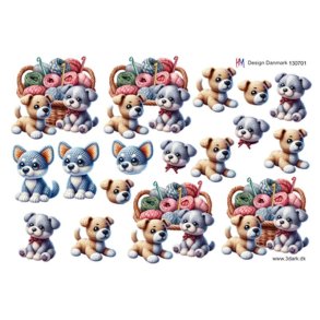 3D klippeark - Kurv m/garn & hklede dyr