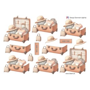 3D klippeark - Rejsekuffert m/tj & sommerhat