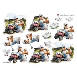 3D klippeark - Golf, kvindelig golfspiller & golfvogn