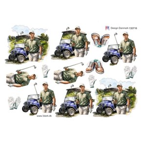 3D klippeark - Golf, golfspiller & golfvogn