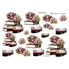 3D klippeark - Student, Rd studenterhue, bger & blomster