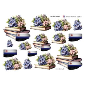 3D klippeark - Student, Bl studenterhue, bger & blomster