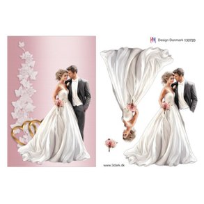 3D klippeark - Bryllup; brudepar p� lyser�d baggrund, Telegram-st�rrelse