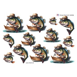 3D klippeark - Sej og sjov fisk m/hat og briller i jolle