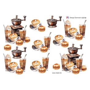 3D klippeark - Kaffekvrn, kaffe, chokolade & kage