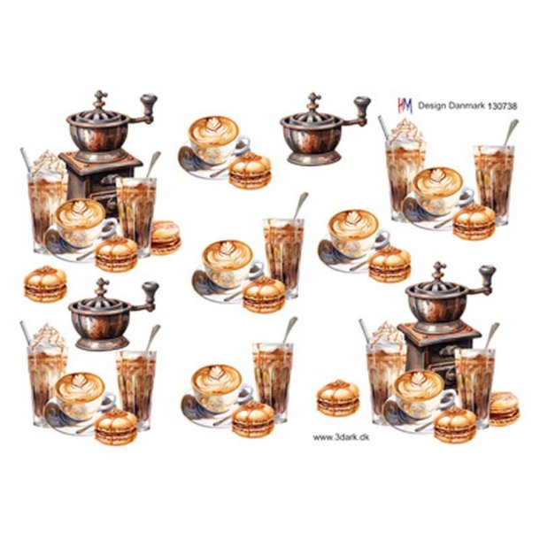 3D klippeark - Kaffekvrn, kaffe, chokolade &amp; kage