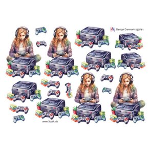 3D klippeark - Pige med playstation