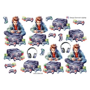 3D klippeark - Dreng med playstation