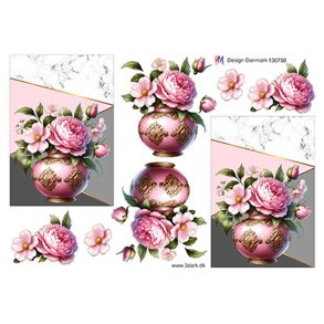 3D klippeark - Blomster, k�nne lyser�de blomster i pink vase