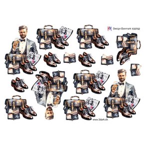 3D klippeark - Flot fyr i smoking, blankpudsede sko, taske, pung & avis