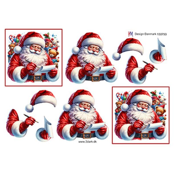3D klippeark - Jul, Julemanden tjekker nskeseddel