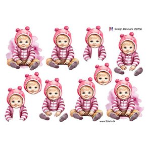 3D klippeark - Baby; Lille pige m/lyserd hue
