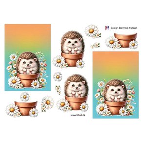 3D klippeark - Dyr; Sdt pindsvin i en blomsterpotte