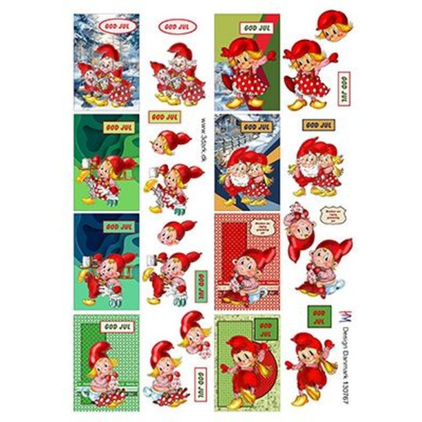 3D Klippeark - 8 julemotiver m/polkanisser til sm kort fx til-og-fra kort