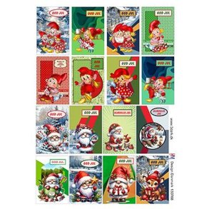 Klippeark - 16 julemotiver til sm kort fx til-og-fra kort (polkanisser & julemnd)