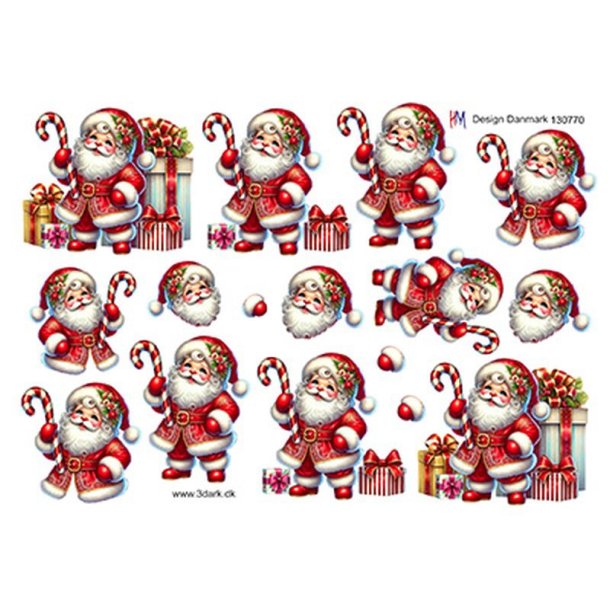 3D klippeark - Jul; Sd julemand med slikstok
