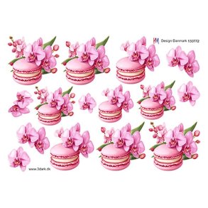 3D klippeark - Lyserd macarons & Blomster