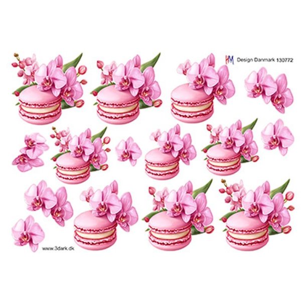 3D klippeark - Lyserd macarons &amp; Blomster