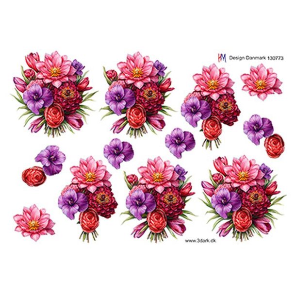 3D klippeark - Blomster, pink &amp; lilla blomsterbuketter