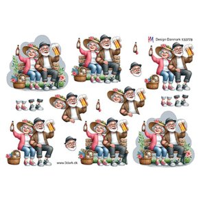 3D klippeark - ldre par p bnk i godt humr m/l